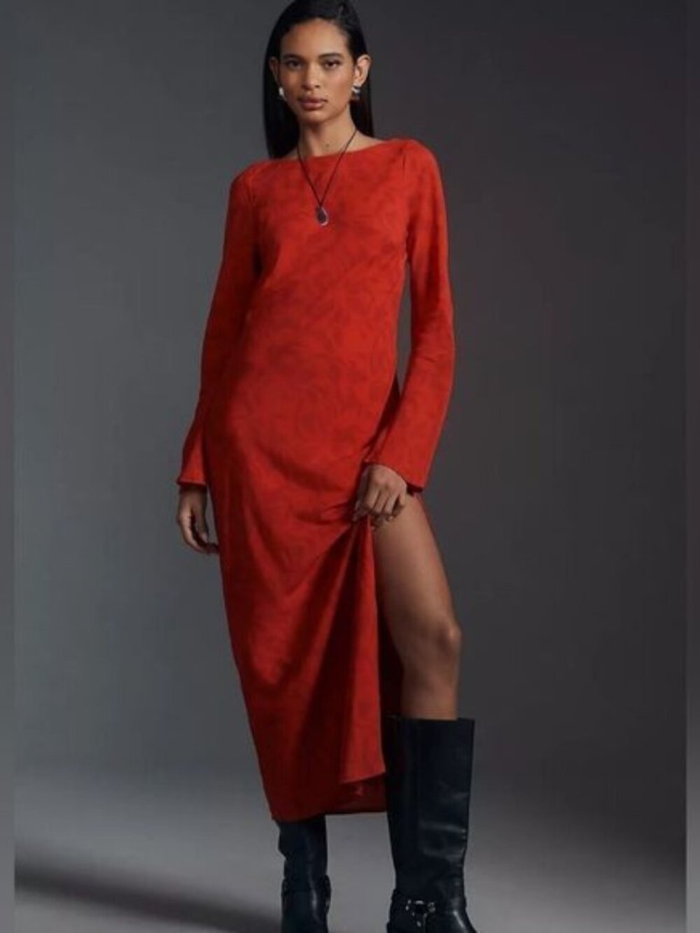 Anthropologie SOVERE Ember Long Sleeve Open Back Slim Maxi Dress NWT